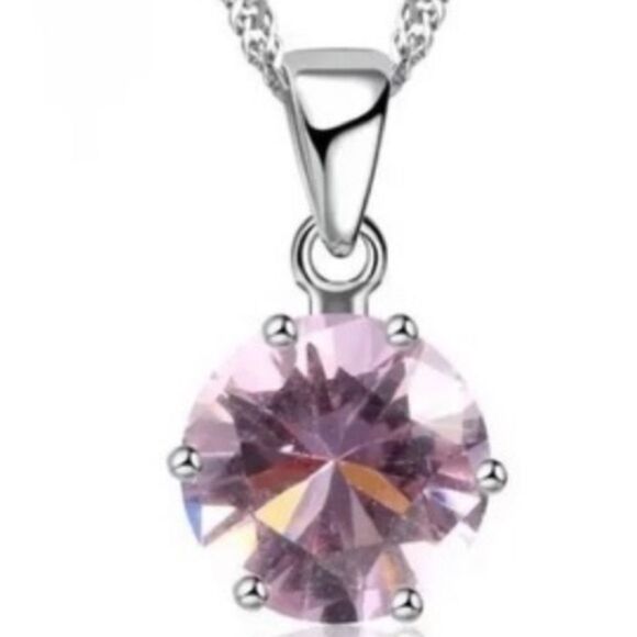 925 Sterling Silver Pink Zirconia Earrings & Necklace Jewelry Set Gift Boxed🆕 - Picture 3 of 4